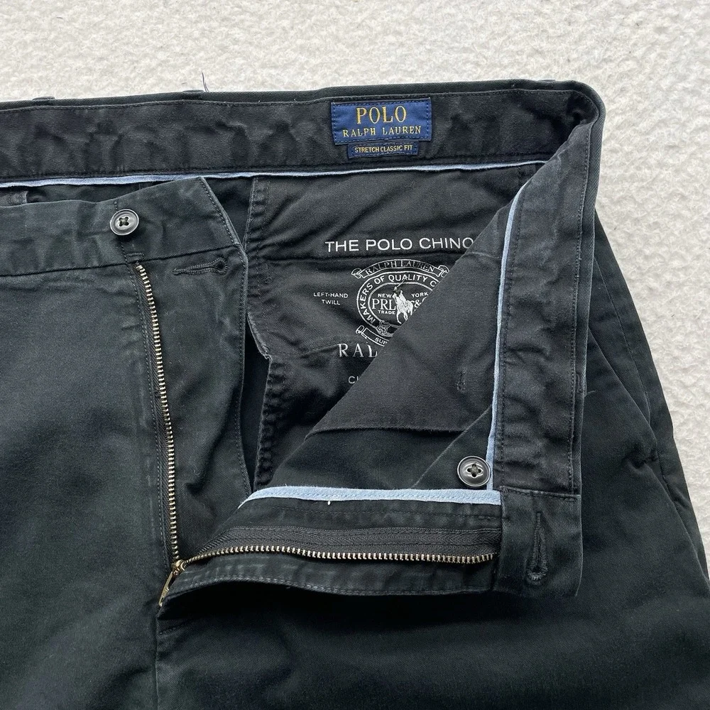 Polo Ralph‎ Lauren Chino Pants Mens 37x32 (Tag 36x32) Black Stretch Classic Fit